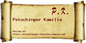 Petschinger Kamilla névjegykártya